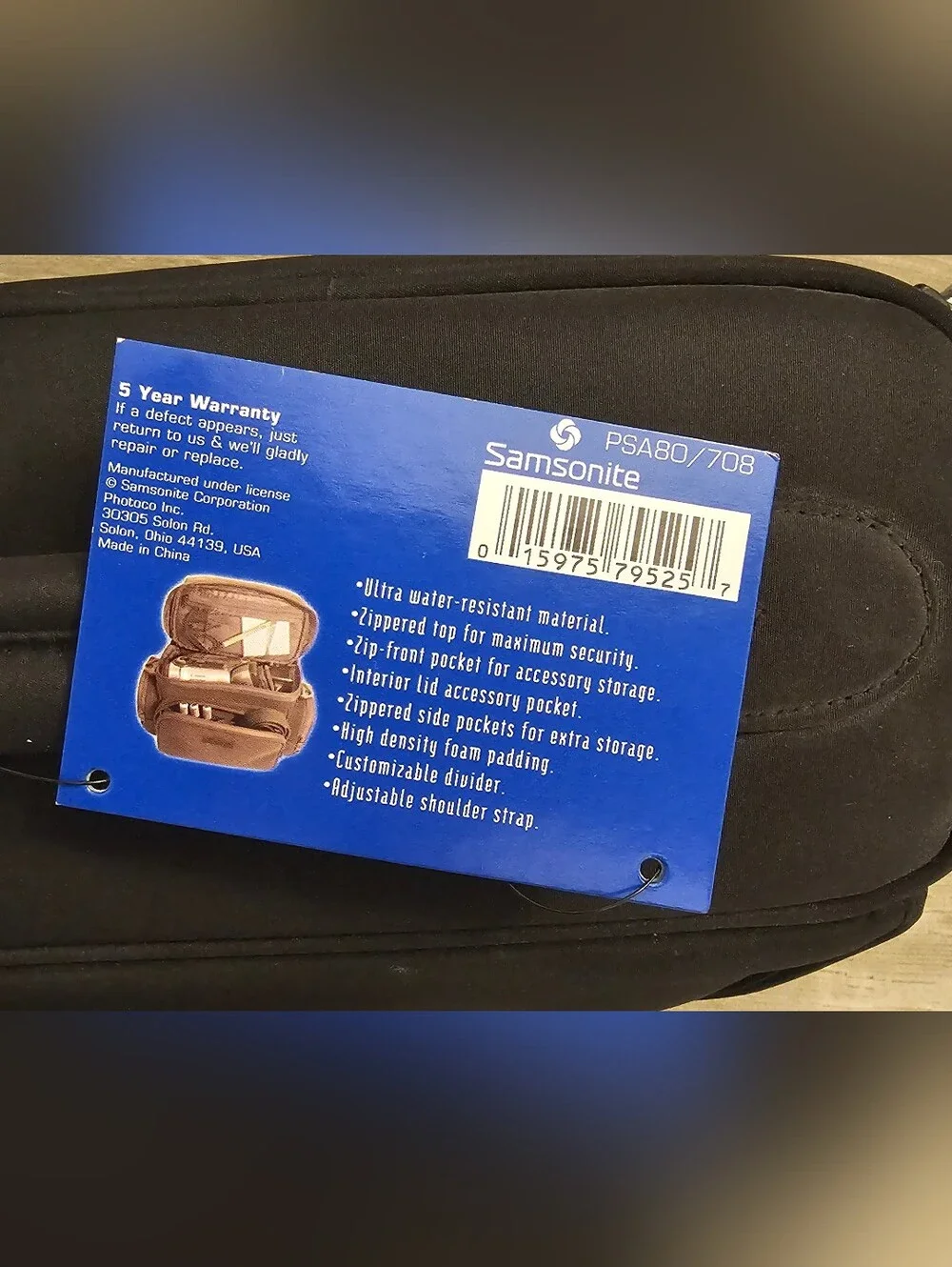 NWT Black Samsonite Camera Photo/Video Case Bag PSA80/708